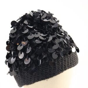 Foley's Houston Sequin Beanie OS Black Womens Italy Wool Knit Hat